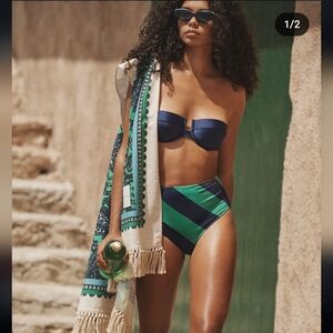 Zimmermann Navy and Green Striped Bikini